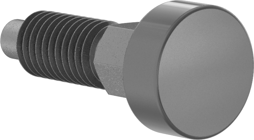 Düğme Tutamaklı Geri Çekilebilir Yaylı İtici, Twist-Lock, Siyah Oksit Çelik Gövde ve Çelik, M10x1.5 Diş