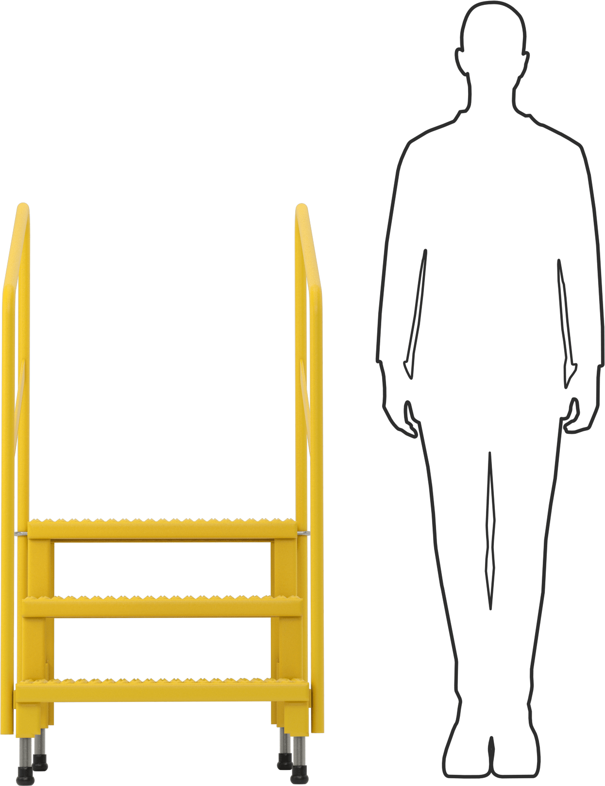 Yüksekliği Ayarlanabilir Çalışma Platformu, 3 Basamak ve Korkuluk, 49.75-53" Yükseklik x 26" Genişlik x 34" Derinlik Toplam