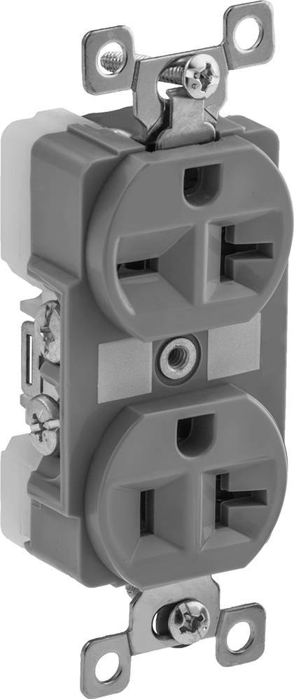 Düz Bıçaklı Konektör, Üç Yuvalı Çiftli Priz, NEMA 5-20 ve 6-20 — 125V AC, 250V AC, Dişi, 20 amp