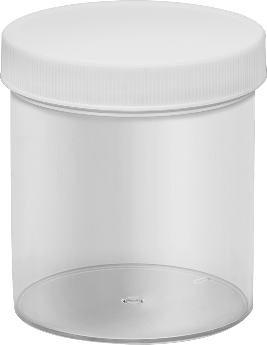 Şeffaf Polistiren Plastik Kavanoz, 16 FL oz/475 ml Kapasite — 16 fl. oz., 475 ml, 3 3⁄4", Plastic, Polypropylene, Polystyrene
