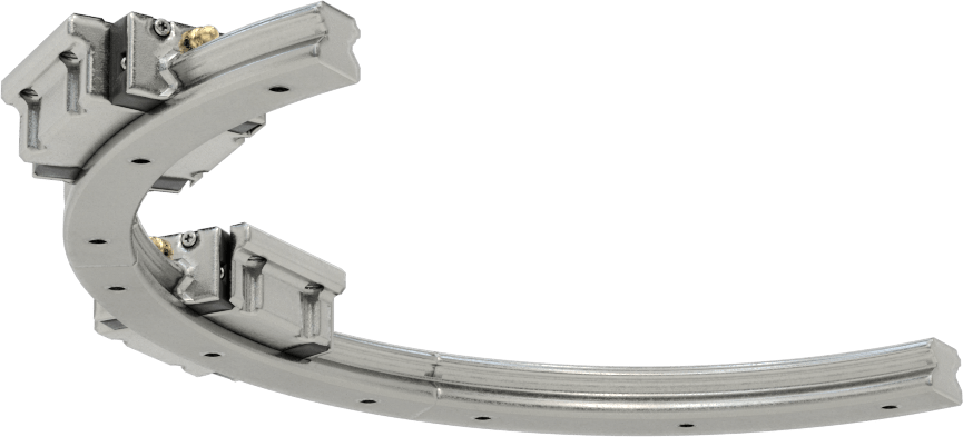 Eğriler için Bilyalı Rulmanlı Taşıyıcılar ve Kılavuz Raylar, 100 mm Bükülme Yarıçaplı Yarım Yuvarlak Ray, 310 mm Uzunluk