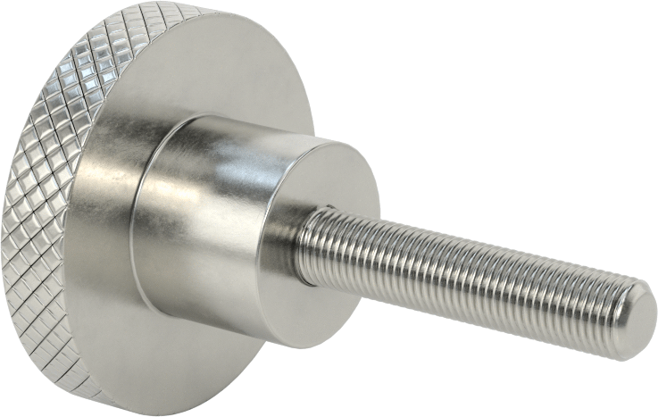 303 Paslanmaz Çelik Tırtıllı Düğme, 3/8"-24 Dişli 1-3/4" Uzunlukta Saplamalı, 2" Baş Çapı