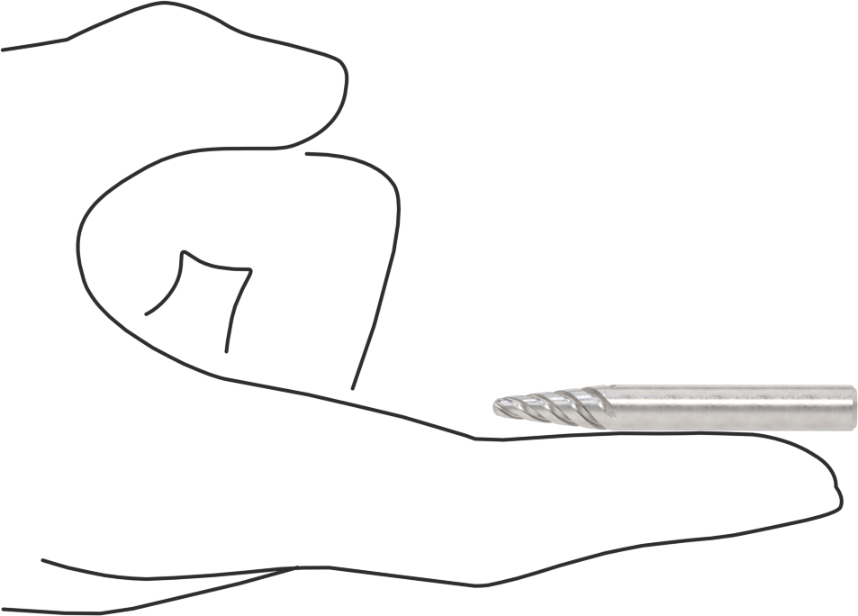 Yumuşak Metaller ve Plastikler için Karbür Frez, Yuvarlak Konik, 1/4" Baş Çapı