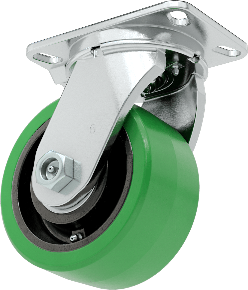 Ekstra Yüksek Kapasiteli Viking Tekerlek, 6-1/4" x 4-1/2" Plaka, 6" Çaplı 95A Poliüretan Tekerlek