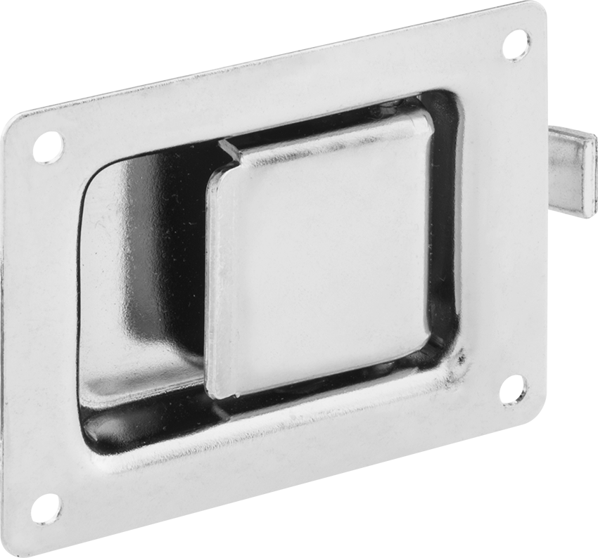 İtmeyle Kapanan Mandal, Kürek Saplı, Nikel Kaplı Çelik, 2" yüksekliğinde x 2-5/8" genişliğinde — Vida Takma, Çelik, Kürek