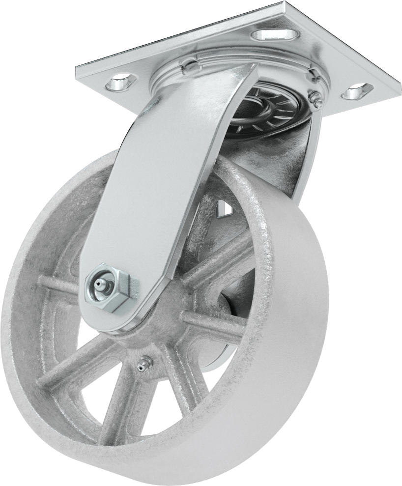 4-1/2" x 4" Plakalı Yüksek Kapasiteli Spartan Tekerlek, 6 inç Çapında Korumalı Yataklı Metal Tekerlekli Döner Ayak — 6", Demir, Levha