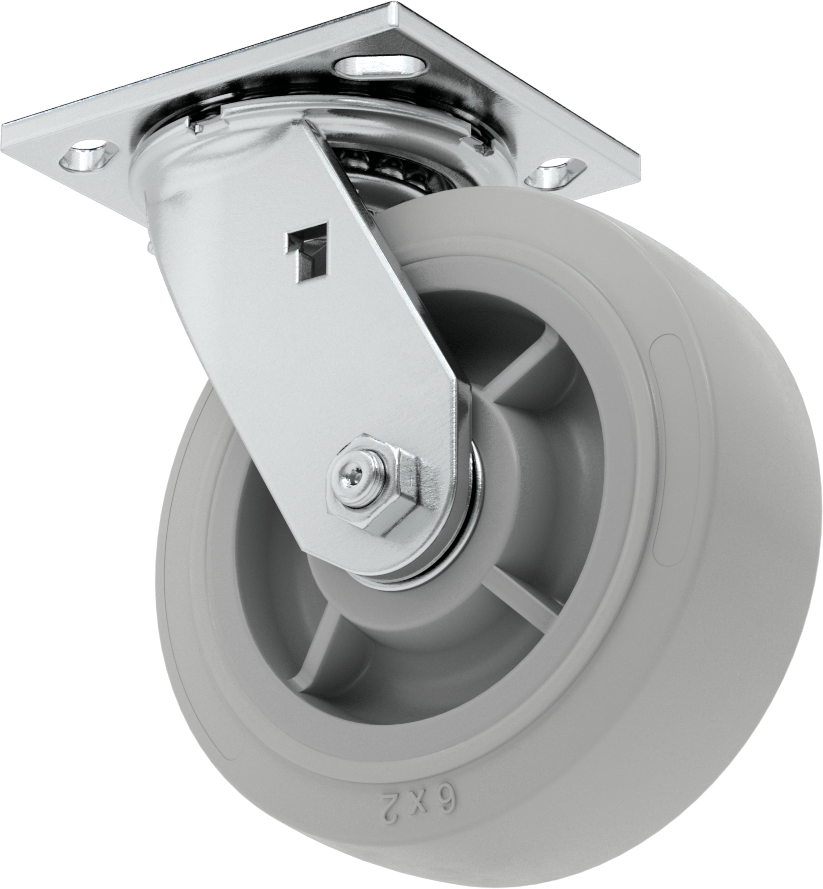 4-1/2" x 4" Montaj Plakalı Samson Tekerlek, 6 inç Çapında Gri Kauçuk Tekerlekli Döner Tekerlek, Açık Rulman