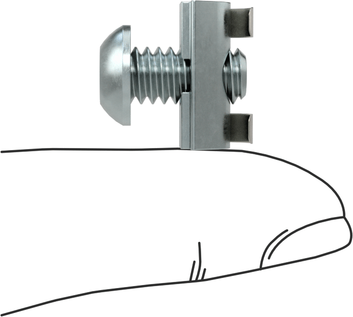 T-Yivli Çerçeve, Uç Beslemeli Yaylı Tırnaklı Somun ve 1/4"-20 Düğme Başlı 1" Ray