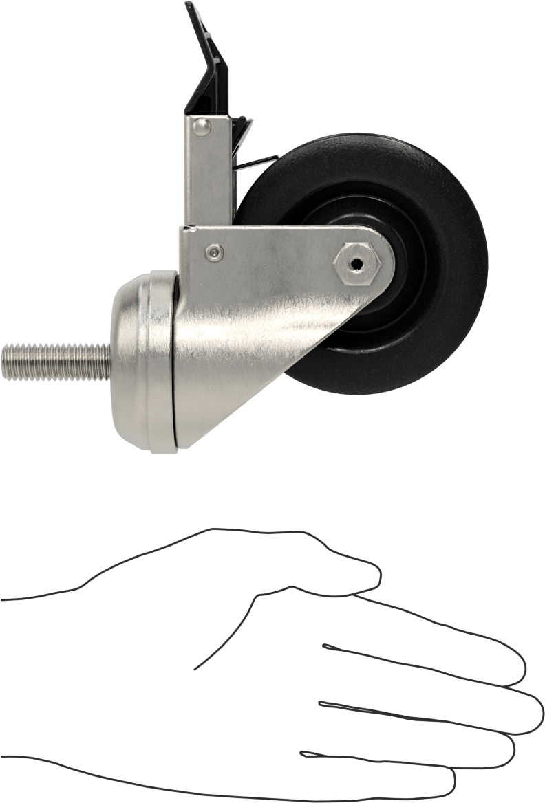 Paslanma ve Aşınmaya Dayanıklı Dişli Saplı Tekerlek, Total Locklu, 1/2"-13 Dişli ve 3-1/2" Çaplı Polipropilen Tekerlek