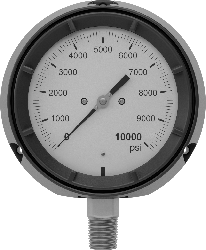 Basınç Test Göstergesi, Titreşime Dayanıklı, Sertifikalı, Bir adet Ölçek, 1/2 NPT, 0-10000 PSI