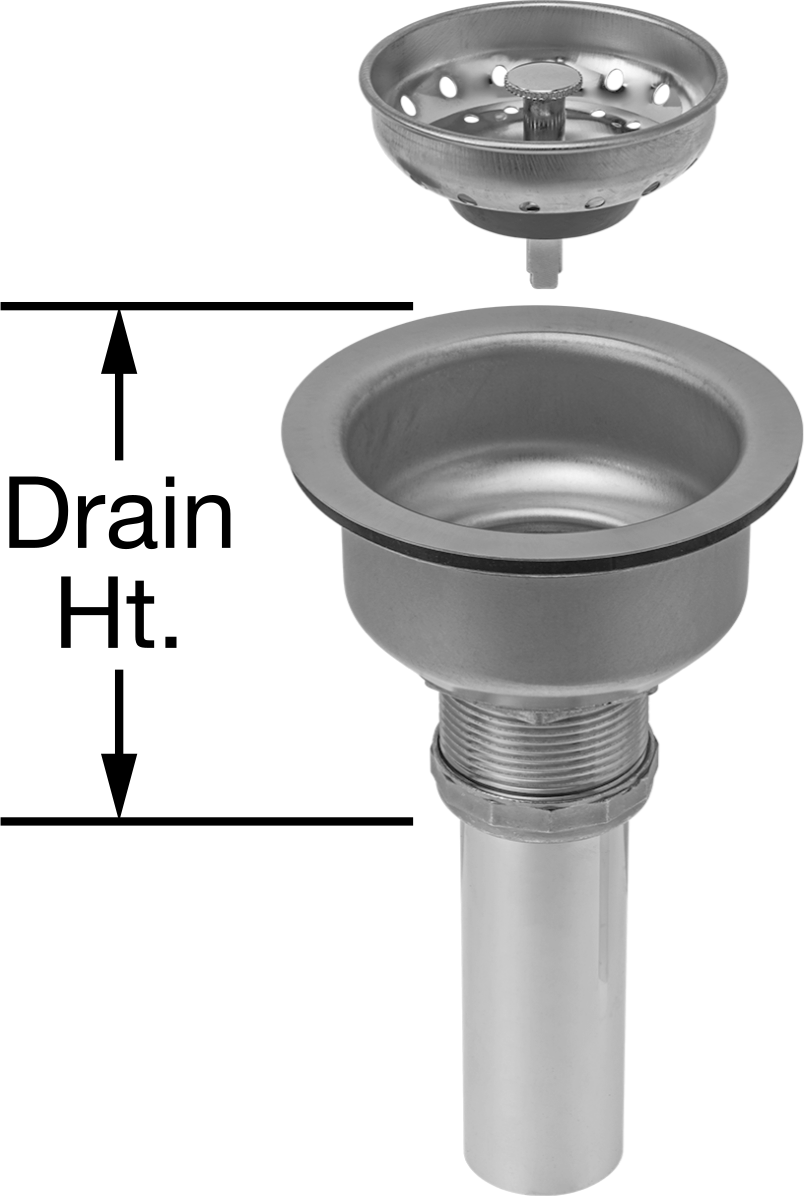 Paslanmaz Çelik Lavabo Tahliye, Süzgeçli, 3-1/2" ila 4" Açıklık Çapı için, 3-1/2" Yükseklik — Paslanmaz Çelik, 3 1⁄2" to 4", 4 1⁄2"