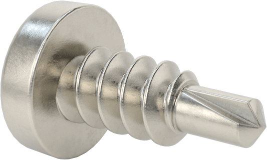 Metal için Phillips Yuvarlak Başlı Delme Vidaları, Yüksek Mukavemetli 410 Paslanmaz Çelik, 10 Numaralı Boyut, 1/2" Uzunluk
