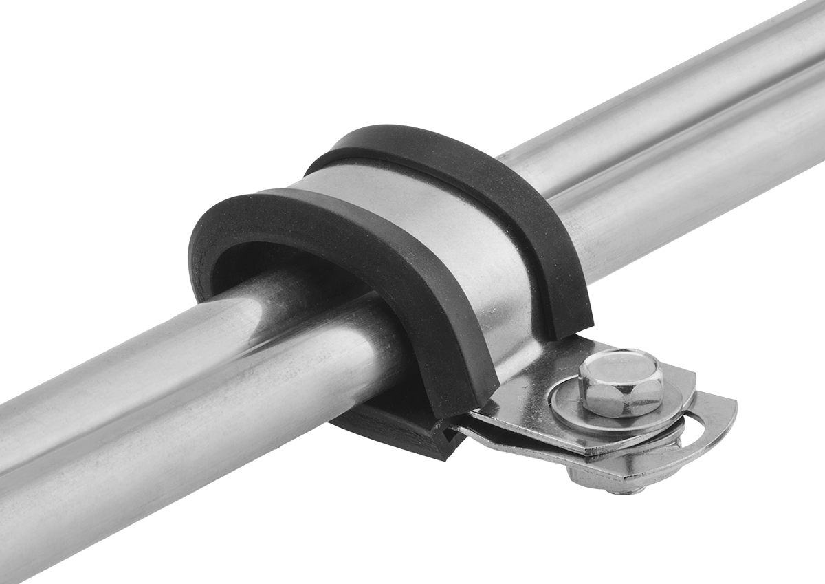 Titreşim Sönümleyici Halka Kelepçe, Çok Satırlı, 321 Paslanmaz Çelik, EPDM Yastıklı, 1/4" İç Çap
