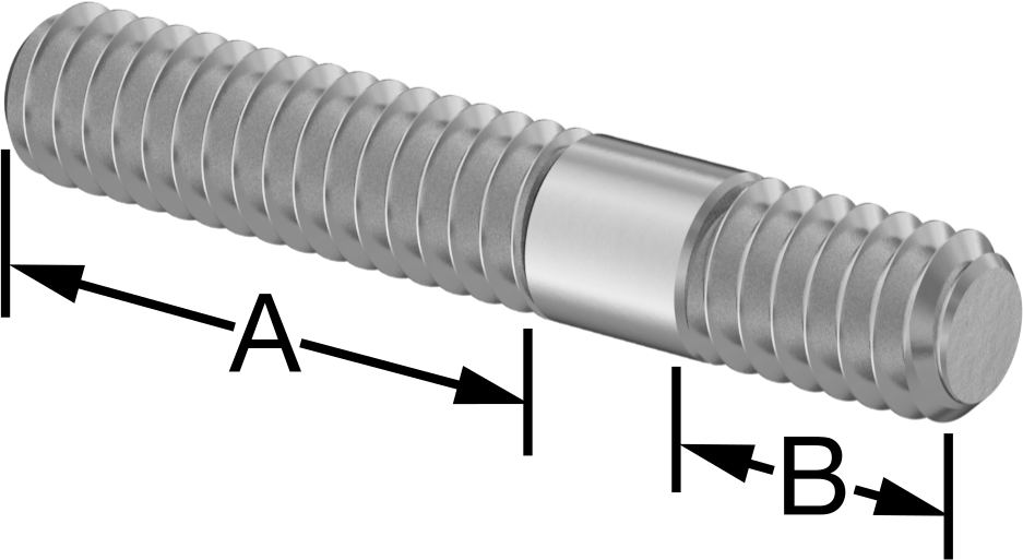 18-8 Paslanmaz Çelik Her İki Ucu Dişli Montaj Saplaması, 1/4"-20 Diş, 7/8" ve 3/8" Diş Uzunlukları, 1-1/2" Uzunluk