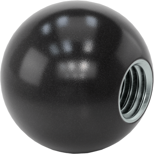 Siyah Polipropilen Top Topuz, 5/8"-11 Dişli 7/8" Derinlikli Delikli, 1-5/8" Baş Çapı