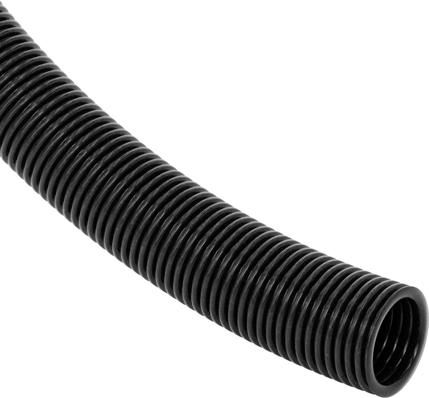 Sürekli Esnek Plastik Kanal, 1.44" İç Çap, 1.67" Dış Çap — Nylon, Plastic, Düz, Siyah