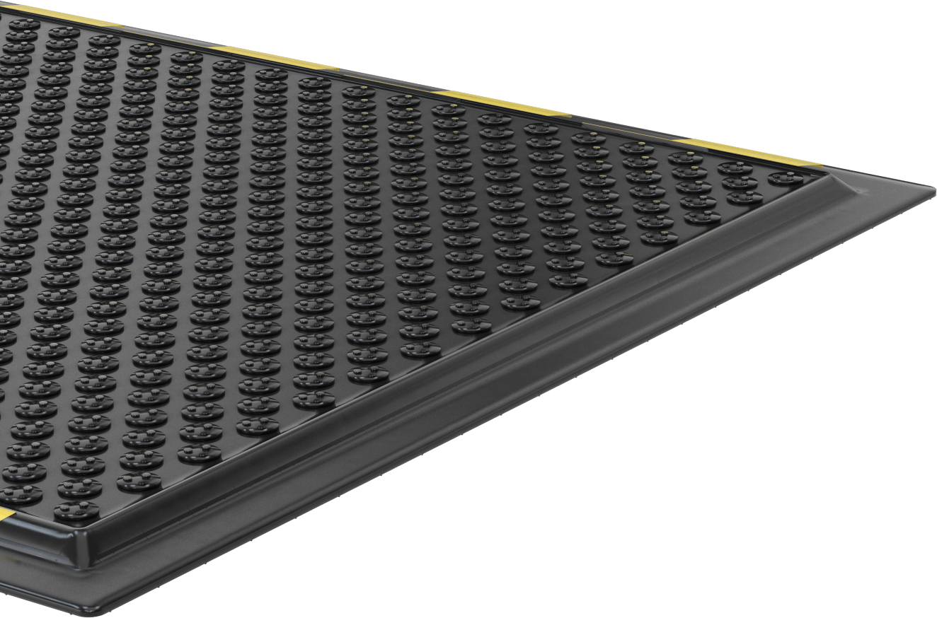 Çıkıntılı Aşınmaya Dayanıklı Yorgunluk Önleyici Zemin Paspası, Siyah/Sarı Kenarlık, 22-3/4" Genişlik x 34-1/4" Uzunluk x 1/2" Kalınlık