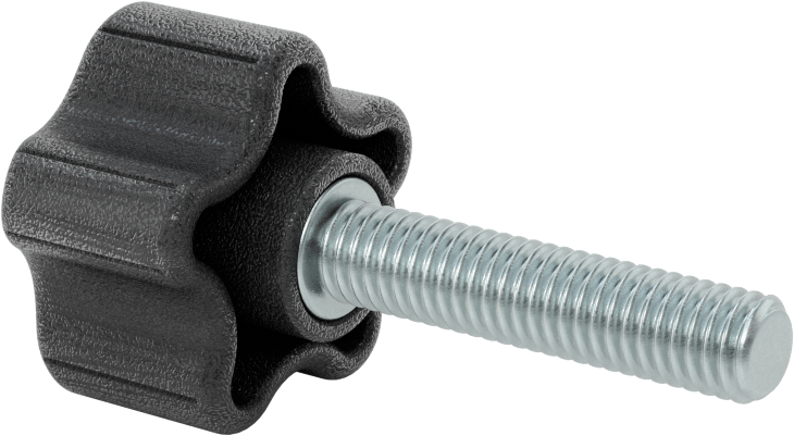 Rahat Tutuşlu Plastik Beş Kollu Topuz, 3/8"-16 Dişli 1-3/4" Uzunlukta Saplamalı, 1-1/2" Genişlik Başlık