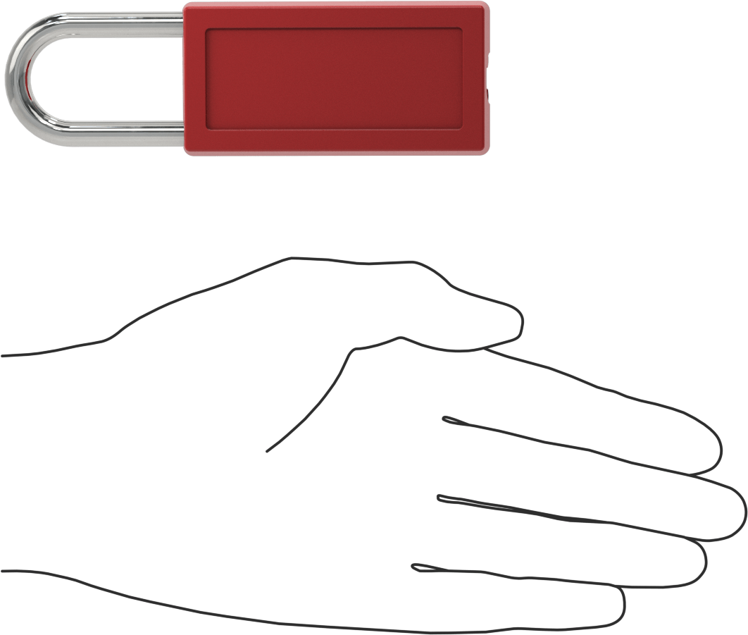 Etiketli Ekstra Boşluklu Kilitli Asma Kilit, Master Lock 411-Kırmızı Gövde, #By9 Anahtarına Uyumlu Anahtar