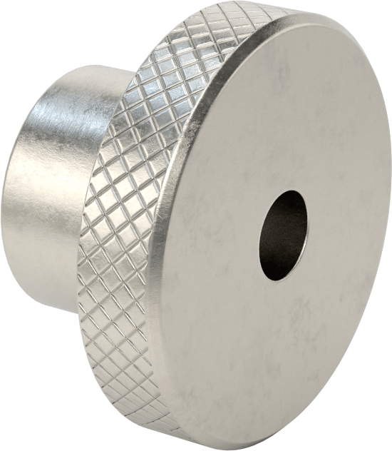 303 Paslanmaz Çelik Tırtıllı Düğme, 5/8" Çaplı Dişsiz Delikli — 5⁄8", Dişsiz Delik, 303 Stainless Steel, Stainless Steel
