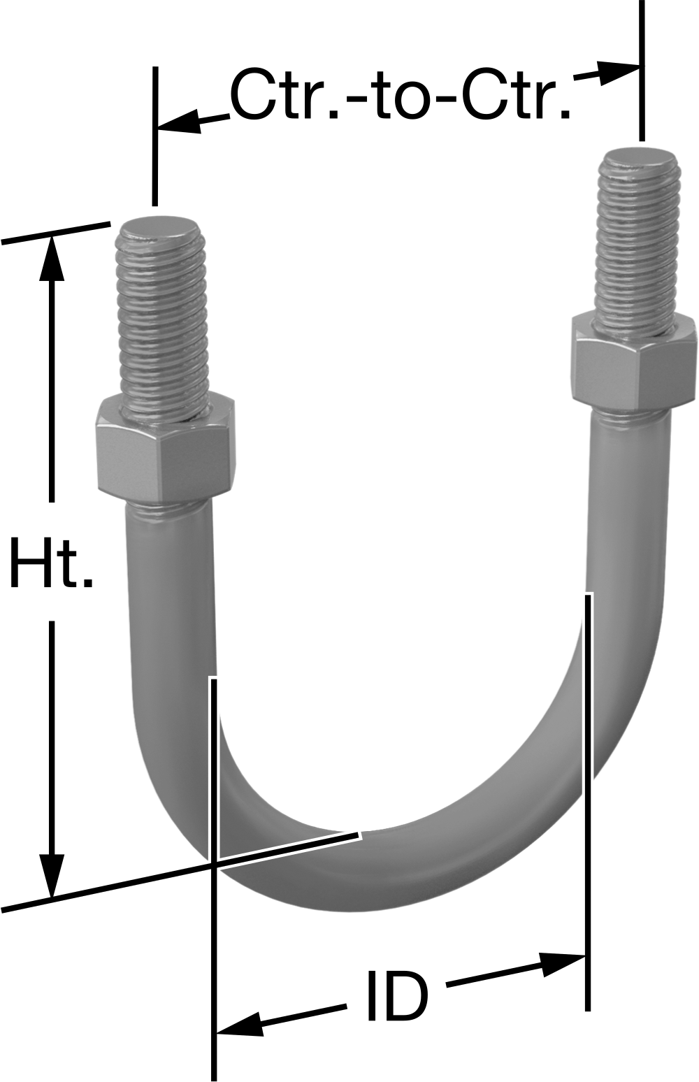 İletken Olmayan U-Cıvata, 3/8"-16 Diş Boyutu, 1-5/16" İç Çap