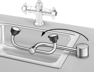Boru Bağlantılı Lavabo Montajlı Göz Yıkama İstasyonu, ANSI Uyumlu, Etkinleştirmek için Sola Çevirin