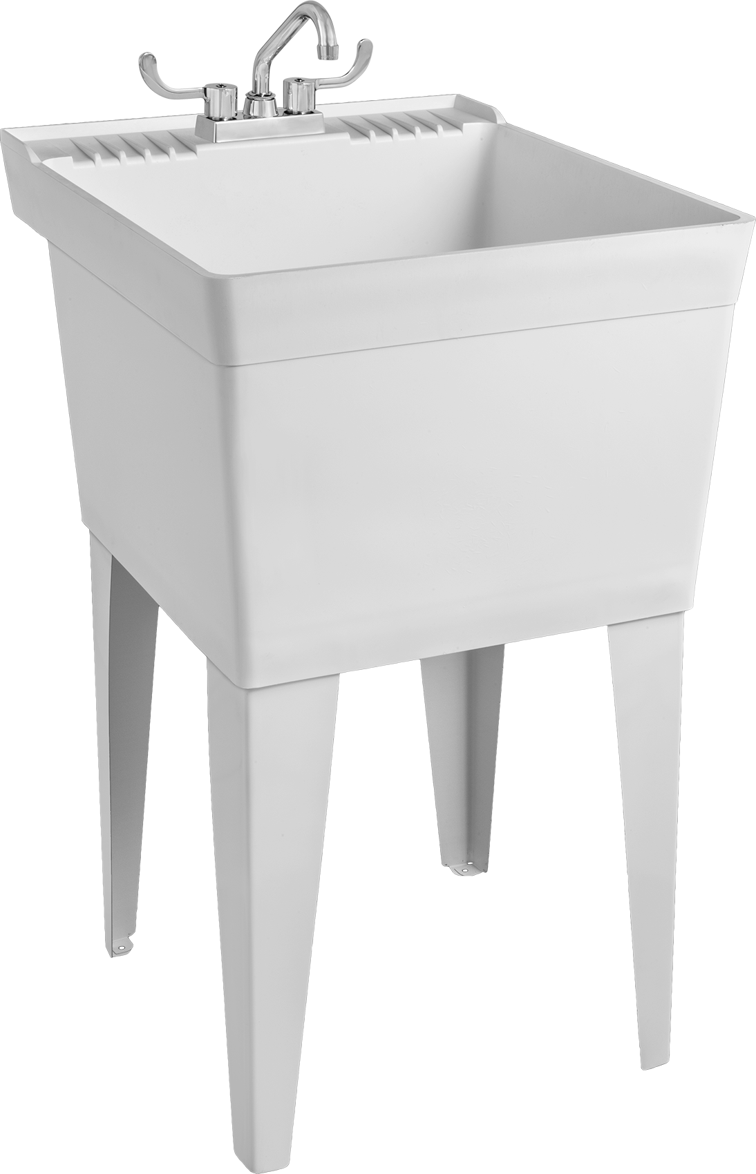 Beyaz Polipropilen Plastik Lavabo, Serbest Duran, Çelik Ayaklı, Musluk ve 1 Lavabo — Plastic, Polypropylene, 1, 20"