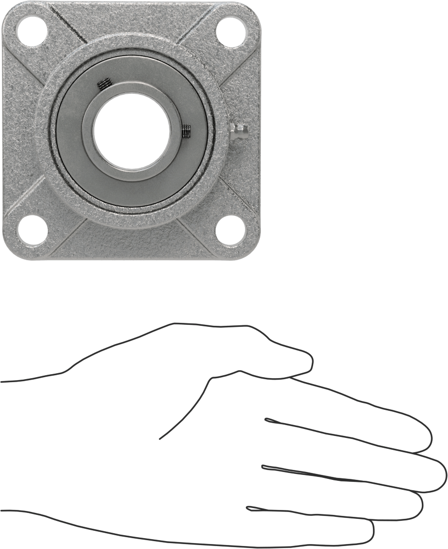 Nikel Kaplı Demir Muhafazalı Montajlı Bilyalı Rulman, Dört cıvatalı flanş, Setskur, 1-1/4" Mil Çapı, 4.25" Yükseklik