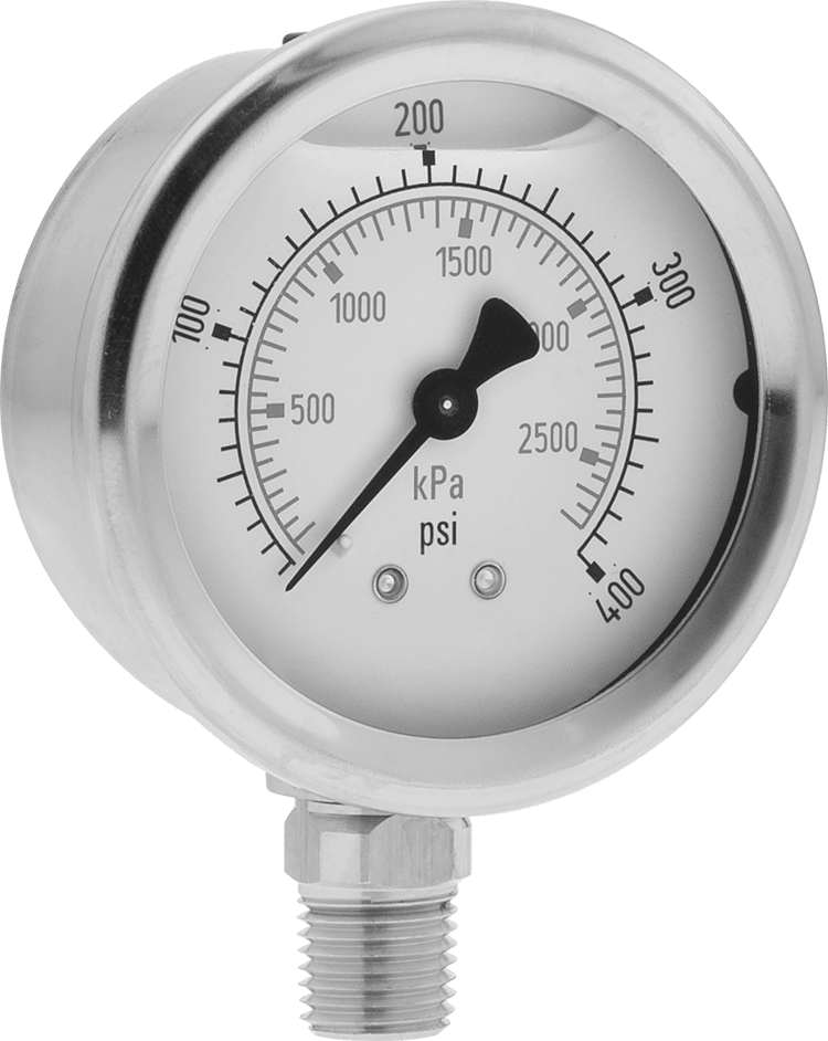 304 Paslanmaz Çelik Gövdeli Titreşime Dayanıklı Basınç Göstergesi, NIST Sertifikalı, 1/4 NPT Erkek Alt Bağlantı, 2-1/2" Kadran