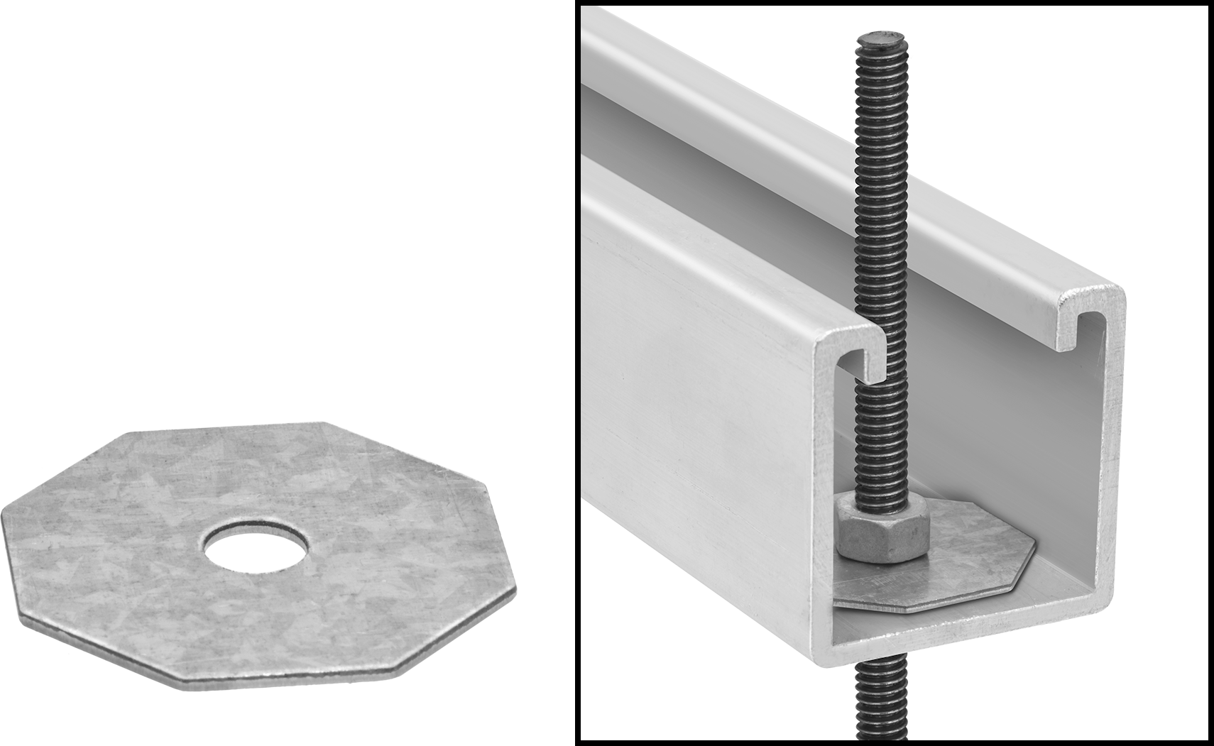 Merkezleme Dikmesi Kanal Pul, Galvanizli Çelik, 1/4" Çubuk Çapı için