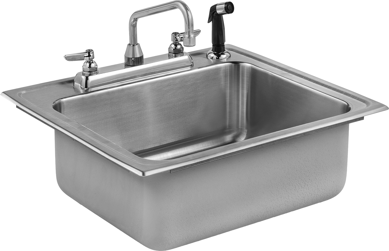 Krom Kaplamalı Pirinç Musluklu Tezgah Üstü Lavabo, Püskürtücü, 22" Genişlik x 19-1/2" Derinlik x 7-5/8" Toplam Yükseklik — 304 Stainless…
