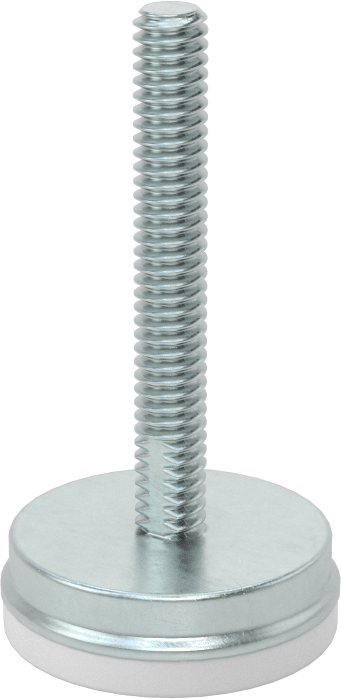 Dişli Saplama ve Yastıklı Sert Seviyelendirme Montajı, Çinko Kaplı Çelik, Naylon Yastık, 1/4"-20 Boyut, 1-3/16" Taban