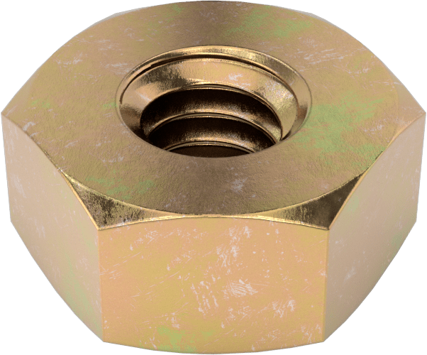 Aşırı Mukavemetli Çelik Ağır Profilli Altıköşe Somun, Sarı Kromat Kaplı Çinko, 1/4"-20 Diş Boyutu