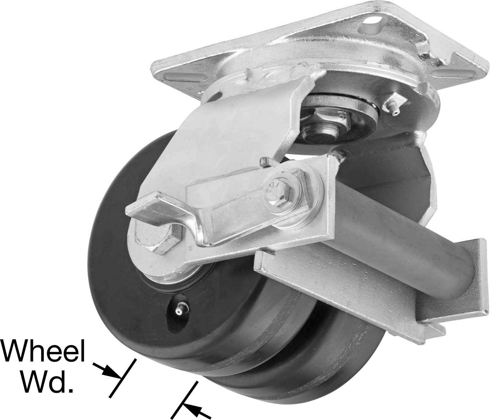 7-1/4" x 5-1/4" Plakalı Stronghart Tekerlek, Ekstra Yüksek Kapasiteli, Frenli Döner Tekerlek ve 6" Çapında Fenolik Tekerlek — 6", 3,200 l…