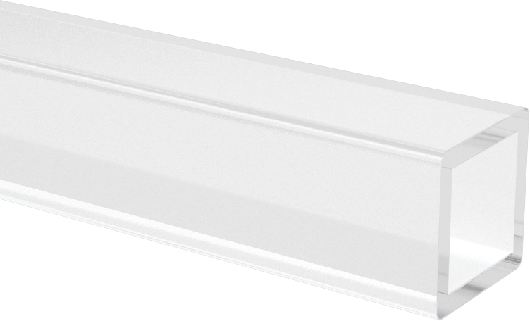 Şeffaf, Çizilmeye ve UV Işınlarına Dayanıklı Akrilik Dikdörtgen Boru, 1/16" Duvar Kalınlığı, 1/2" Yükseklik x 1/2" Dış Genişlik, 6 Fit Uzunluk