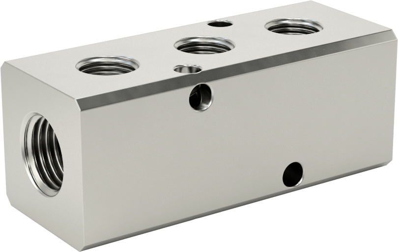Nikel Kaplı Alüminyum Dik Açılı Akış Manifoldu, Bir tarafta 3 çıkışlı, 1/4 NPT x 1/8 NPT