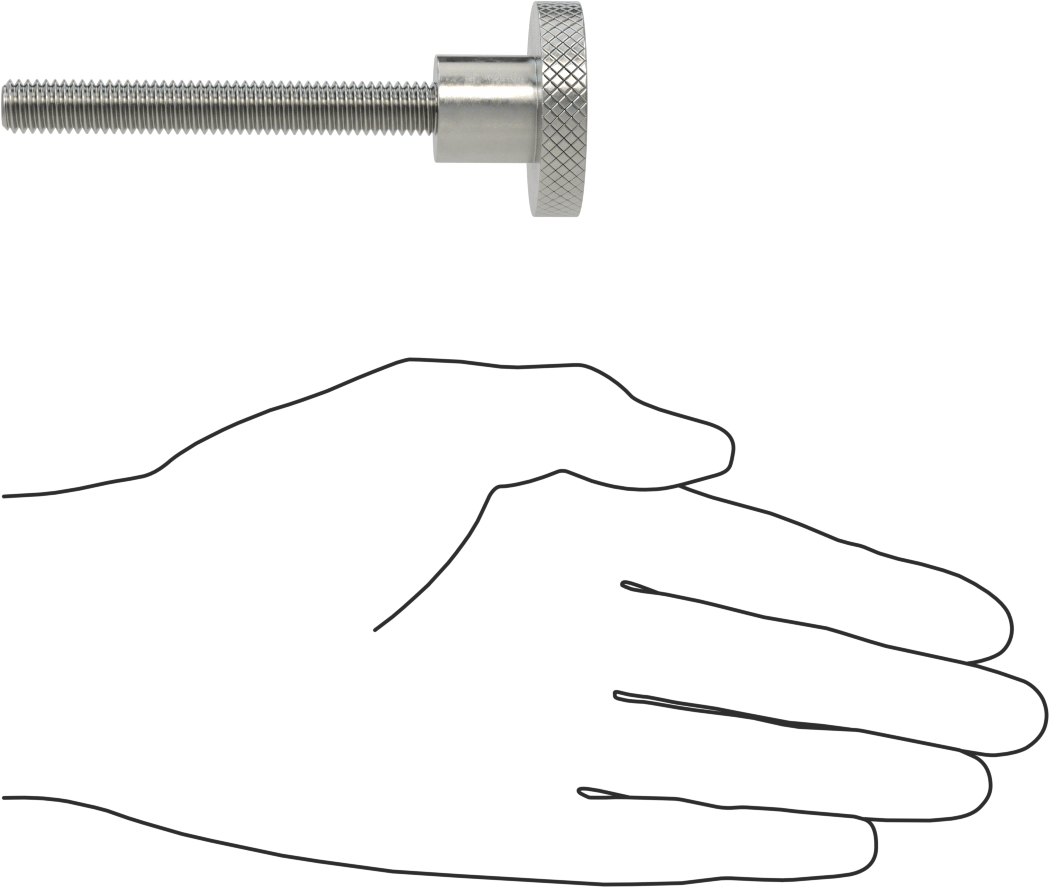 303 Paslanmaz Çelik Tırtıllı Düğme, 3/8"-16 Dişli 3" Uzunlukta Saplama, 1-1/2" Başlık Çapı