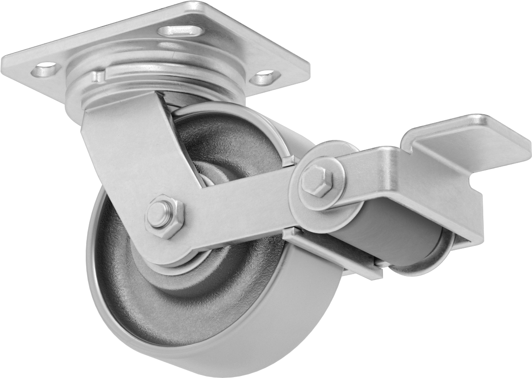 5" x 4" Montaj Plakalı Yüksek Kapasiteli Spartan Tekerlek, Frenli ve 5" Çapında Çelik Tekerlekli Döner Tekerlek — 5", Çelik, Levha