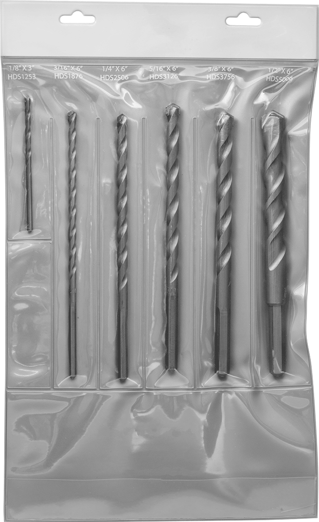 Darbeli Matkaplar için 6 Parça Duvar Matkap Ucu Seti — Altıgen, Beton, Duvar, 1⁄8", 3⁄16", 1⁄4", 5⁄16", 3⁄8", 1⁄2"