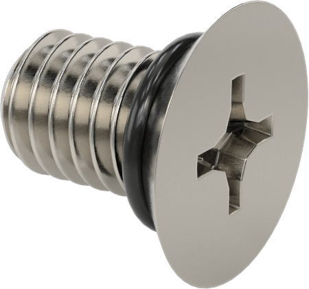 Sızdırmaz 18-8 Paslanmaz Çelik Phillips Havşa Başlı Vidalar, Viton® O-Ringli, M3 x 0.5 mm Diş Boyutu, 5 mm Uzunluk