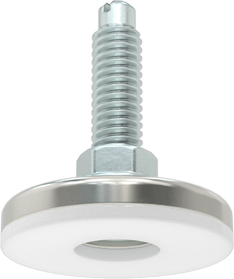 Çinko Kaplı Çelik Saplamalı Sert Tesviye Bağlantı Elemanları, 1-3/8" Çaplı Nikel Kaplamalı Çelik Taban, 5/16"-18 x 1" Uzunlukta Diş