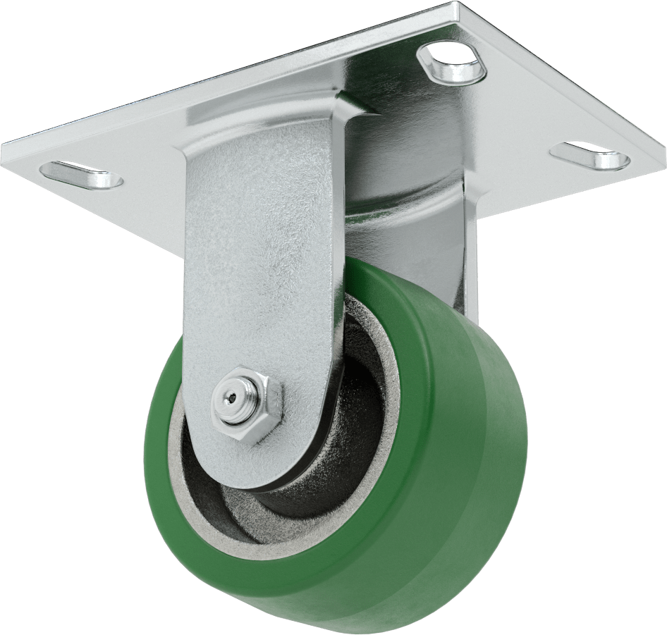 Yüksek Kapasiteli Spartan Tekerlek, 6-1/4" x 4-1/2" Plaka, Sabit, 4" Çaplı Poliüretan Tekerlek
