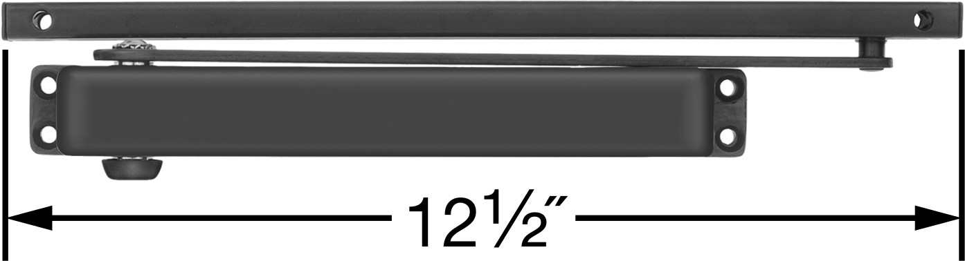Sıkı Boşluklu Gazlı Amortisörlı Fırtına Kapısı Kapatıcı, Pirinç, 1-1/4" x 2-1/4" Muhafaza — 110°, 12 1⁄2", Sol, Sağ