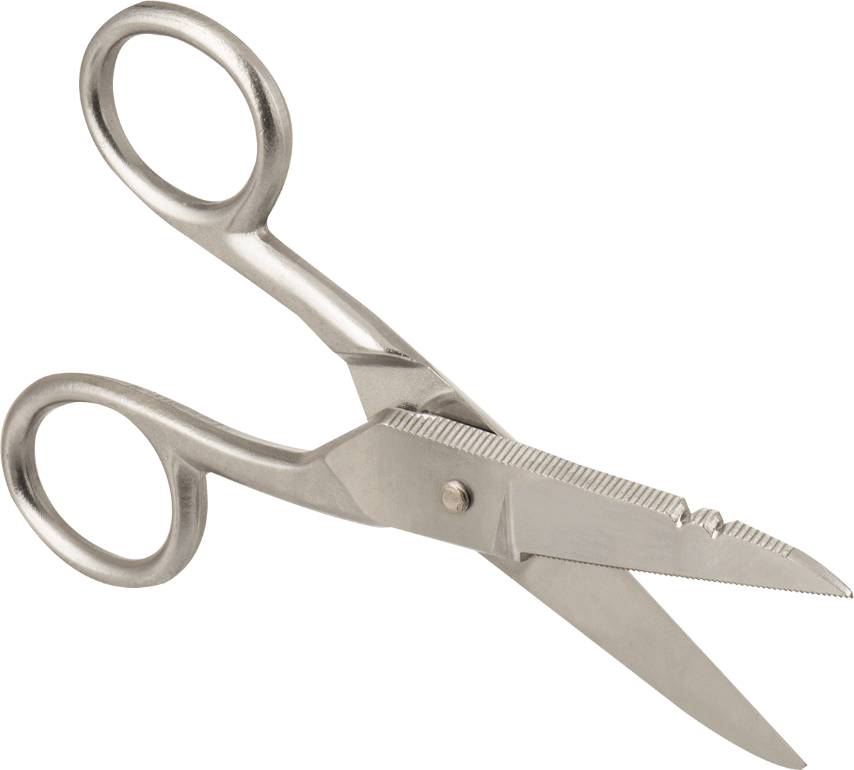 Tel Kesme ve Soyma Makası, Tırtıklı Bıçak Kenarı, 5-1/4" Toplam Uzunluk — Tırtıklı, Metal, Paslanmaz Çelik