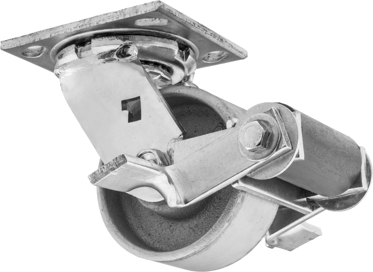 4-1/2" x 4" Plakalı Yüksek Kapasiteli Spartan Tekerlek, Frenli Döner Tekerlek ve 4 inç Çapında Açık Rulmanlı Metal Tekerlek — 4", Demir,…