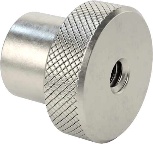 303 Paslanmaz Çelik Tırtıllı Düğme, 10-24 Dişli Delikli, 3/4" Çaplı Başlık — 10-24, Dişli Delik, 303 Stainless Steel, Stainless Steel