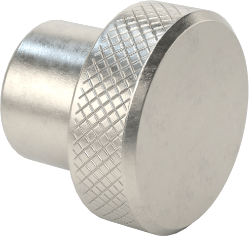 303 Paslanmaz Çelik Tırtıllı Düğme, 10-24 Dişli Delikli, 3/8" Derinlik, 3/4" Çaplı Başlık — 10-24, Tırtıllı Başlık, 303 Stainless Steel,…