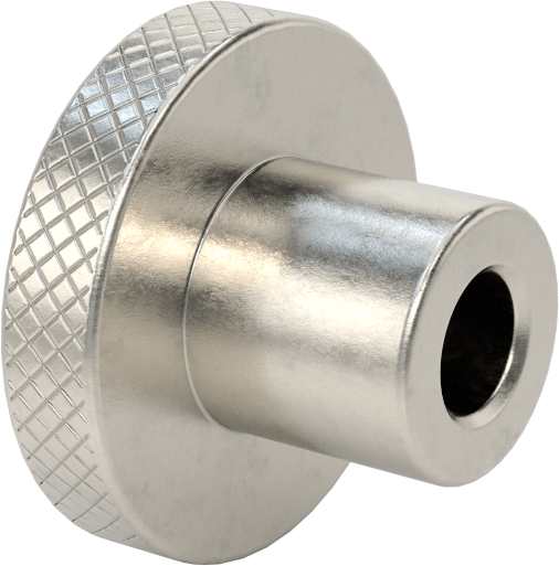 303 Paslanmaz Çelik Tırtıllı Düğme, 3/8" Çaplı Dişsiz Delik ve 1-1/2" Baş Çaplı