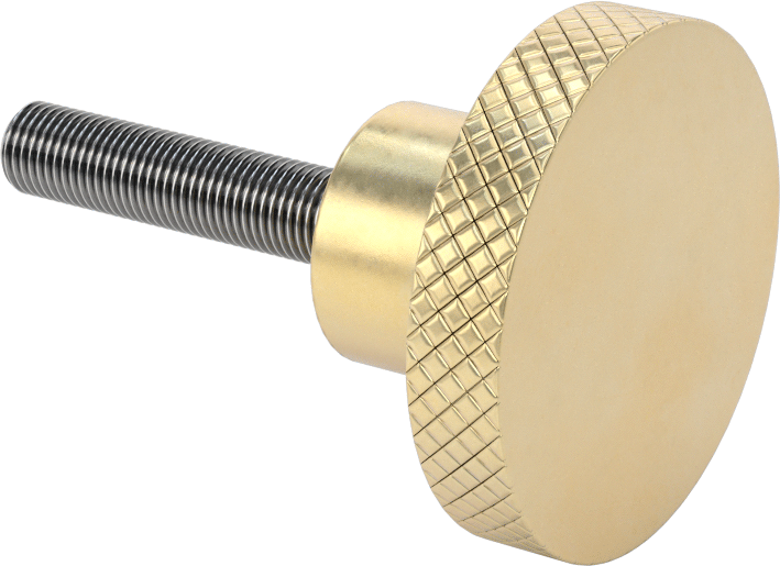Pirinç Topuz, 3/8"-24 Dişli 1-3/4" Uzunlukta Saplamalı, 2" Baş Çapı — 3⁄8"-24, 1 3⁄4", Pirinç