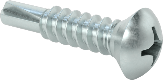 Metal için Oval Başlı Delme Vidaları, Çinko Kaplı Çelik, 12 Numaralı Vida Boyutu, 1" Uzunluk
